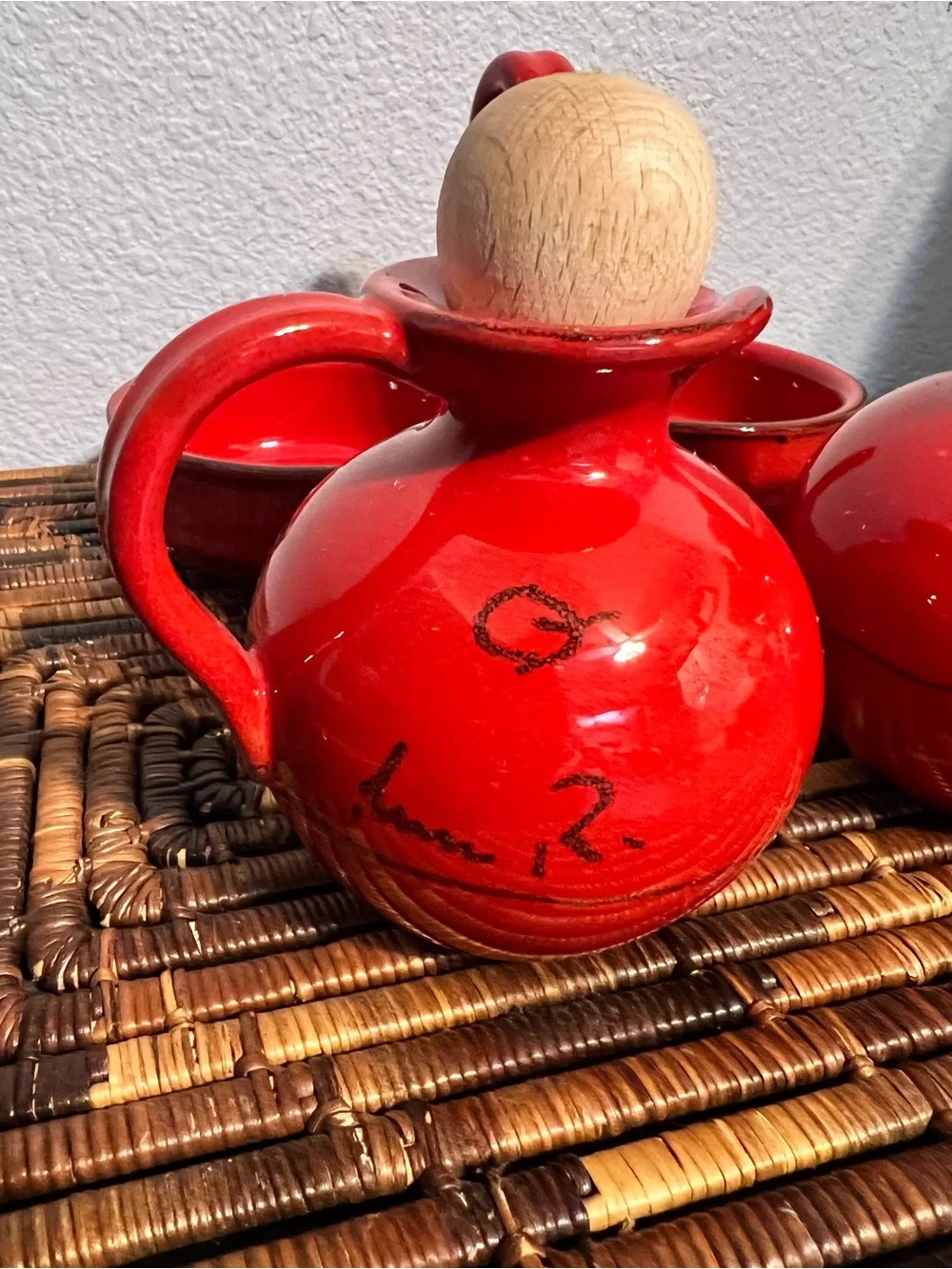 Red Oil And Vinegar Cruet Set W/ Caddy Stand Made in Italy